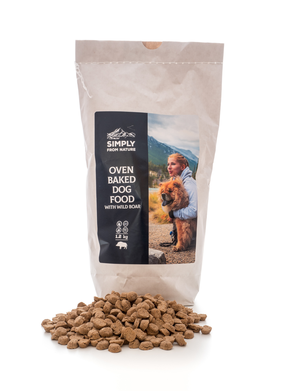 Trockenes Hundefutter. Im Ofen gebacken, mit hohem Fleischgehalt