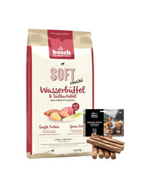 BOSCH Soft Maxi Wasserbüffel & Süßkartoffel 12,5 kg + Hundesnacks Nature Sticks mit Wildfleisch 7 Stck