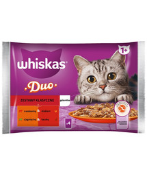 WHISKAS Adult Classic 4x85g: Nassfutter für Katzen mit Rind, Geflügel, Lamm und Ente in Gelee