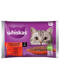 WHISKAS Adult Classic Meals 4x85g: Nassfutter für adulte Katzen mit Rindfleisch und Huhn in Sauce.