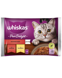 WHISKAS Adult 4x85g: Nassfutter für Katzen mit Rindfleisch und Huhn
