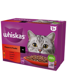 WHISKAS Adult Classic Meals 12x85g: Katzennassfutter mit Rindfleisch, Huhn, Lamm und Geflügel in Sauce