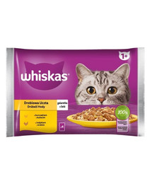 WHISKAS Adult 4x85g: Nassfutter für adulte Katzen mit Huhn und Truthahn in Gelee