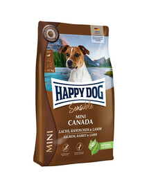 HAPPY DOG Sensible Mini Canada Trockenfutter mit Lachs, Kaninchen und Lammf für aktive, adulte Hunde kleiner Rassen 4kg