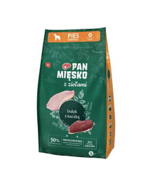 PAN MIĘSKO mit Kräutern Trockenfutter Truthahn mit Ente für adulte Hunde M hypoallergen 3 kg