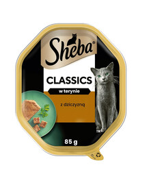 SHEBA Classics 85 g:  Nassvollnahrung für adulte Katzen mit Wildfleisch in Terrine