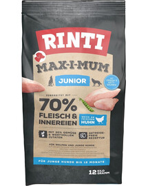 RINTI MAX-I-MUM Junior Trockenfutter mit Huhn für Welpen und junge Hunde getreidefrei 12 kg
