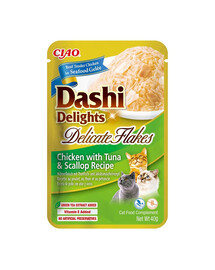 INABA Cat Dashi Delights Delicate Flakes Huhn, Thunfisch und Jakobsmuscheln 40g