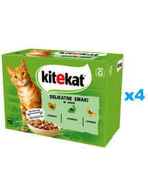 KITEKAT 48x85 g Vollwertiges Nassfutter in Sauce für ausgewachsene Katzen mit Pute, Kaninchen und Geflügel.