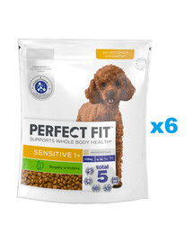 PERFECT FIT Sensitive 1+ 6x825g: Trockenvollnahrung mit Truthahn für adulte Hunde kleiner Rassen