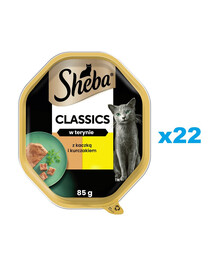SHEBA Classics 22x85 g: Nassvollnahrung für adulte Katzen mit Ente und Huhn in Terrine