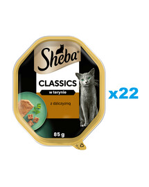 SHEBA Classics 22x85 g: Nassvollnahrung für adulte Katzen mit Wildfleisch in Terrine