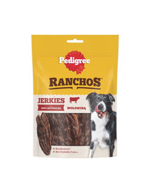 PEDIGREE Ranchos Jerkies 7x180 g: Getreidefreies Ergänzungsfutter für adulte Hunde mit Rindfleisch