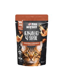 PAN MIĘSKO Nassfutter mit Kalb und Hirsch in Soße für adulte Katzen getreidefrei 85 g