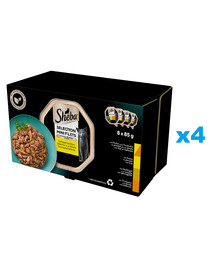 SHEBA Selection 32x85 g Nassfutter mit Huhn und Truthahn, Huhn, Geflügel, Truthahn in Soße für adulte Katzen