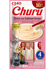 INABA Churu Cat Senior Tuna with Salmon 4x14g Cremiges Leckerli für ältere Katzen mit Thunfisch und Lachs