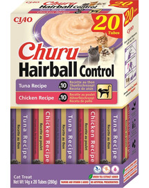 INABA Churu Cat Hairball 20x14g Thunfisch und Hühnercreme Katzenleckerli