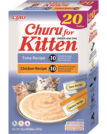 INABA Churu Cat Kitten 20x14g Thunfisch und Huhn cremiger Leckerbissen für Kätzchen