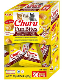 INABA Cat Fun Bites Chicken with Tun and Cheese 8x12g wrapy z kurczakiem, tuńczykiem i serem dla kota