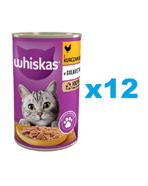 WHISKAS Adult 12x400 g - Nassfutter für adulte Katzen Huhn in Gelee