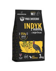PAKA ZWIERZAKA Trockenfutter Pute mit Himbeere für adulte Hunde M, L getreidefrei 3kg