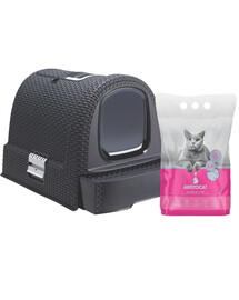 CURVER Katzentoilette grau  + ARISTOCAT Silikatstreu für Katzen 3,8 l