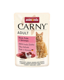ANIMONDA Carny Nassfutter mit Rind, Pute und Garnelen für adulte Katzen getreidefrei 85 g
