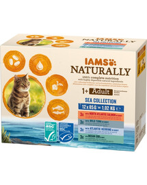 IAMS Naturally Cat Adult Sea Collection: Fischgeschmack Mix für Katzen 12 x 85 g