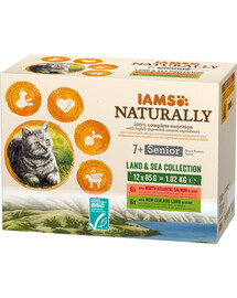 IAMS Naturally Senior Cat Land & Sea Collection Mix für ältere Katzen 12x85g