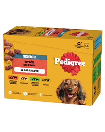 PEDIGREE Senior Wybór Smaków saszetki 12x100 g mokra karma pełnoporcjowa dla dorosłych psów z mieszanką wołowiny i wątróbki, z kurczakiem, z mieszanką jagnięciny i wątróbki, z drobiem w galaretce