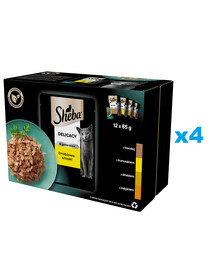SHEBA Delicacy Drobiowe Smaki saszetki 48x85 g mokra karma pełnoporcjowa dla dorosłych kotów w galaretce kawałki z: kaczką, kurczakiem, drobiem, indykiem