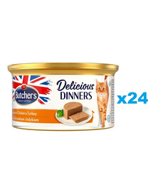 BUTCHER'S Classic Delicious Dinners mit Huhn und Truthahn Mouse 24x85 g