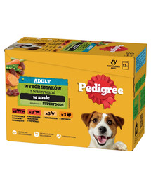 PEDIGREE Adult Mix Beutel 12x100g: Nassfutter für adulte Hunde, mit einer Mischung aus Rind und Lamm, aus Rind und Leber, mit Huhn, mit Truthahn, in Sauce