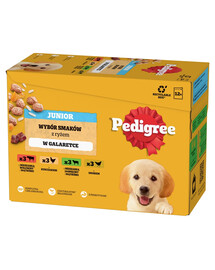 PEDIGREE Junior Mix Beutel mit Reis 12x100g: Nassfutter für Welpen mit einer Mischung aus Rindfleisch, Leber und Reis, mit Huhn und Reis, mit Lammfleisch, Leber und Reis, mit Geflügel und Reis, in Gelee