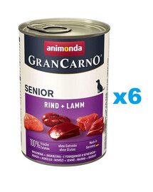 ANIMONDA GranCarno Nassfutter mit Rind und Lamm für ältere Hunde Senior getreidefrei 6x400 g