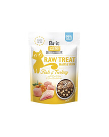 Care Raw Treat Freeze Dried Hair Skin Cat 40 g przysmak liofilizowany Ryba i indyk z probiotykami dla kota
