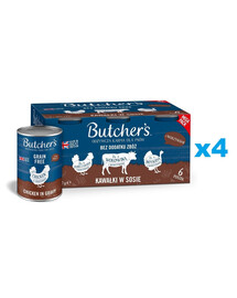 BUTCHER'S Original Recipe in gravy Mix Geschmacks in Soße mit Gemüse, Rind, Pute, Huhn für Hunde 24 x 400 g