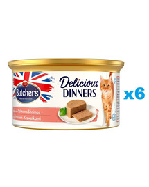 BUTCHER'S Classic Delicious Dinners z łososiem i krewetkami mus 6 x 85 g