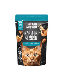PAN MIĘSKO Nassfutter Pute mit Thunfisch Stücke in Soße für Katzen getreidefrei 85 g