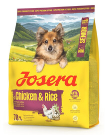 JOSERA Mini Senior Chicken and Rice glutenfreies Trockenfutter für ältere Hunde kleiner Rassen 900g
