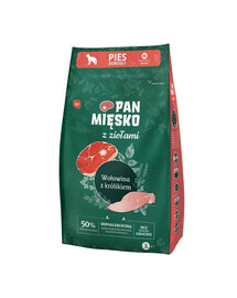 PAN MIĘSKO mit Kräutern Trockenfutter Rind mit Kaninchen für adulte Hunde M hypoallergen 2x3 kg