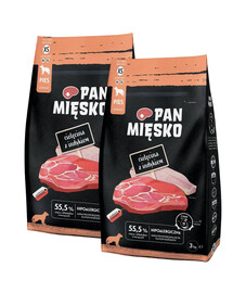 PAN MIĘSKO Trockenfutter mit Kalb und Pute für adulte Hunde XS hypoallergen 2x3 kg