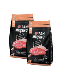 PAN MIĘSKO Trockenfutter mit Kalb und Pute für adulte Hunde M hypoallergen 2x3 kg