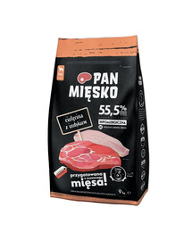 PAN MIĘSKO Trockenfutter Kalbfleisch und Truthahn adulte Hunde Große M Hypoallergen 9 kg