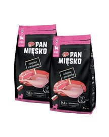 PAN MIĘSKO Trockenfutter mit Kalb und Wachtel für Welpen und Junghunde XS 2x9 kg