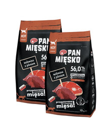PAN MIĘSKO Trockenfutter Rind mit Hirsch für adulte Katzen M hypoallergen 2x10 kg