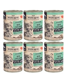WIEJSKA ZAGRODA Nassfutter Pute mit Kaninchen für adulte Hunde getreidefrei 6x400 g