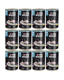 PAN MIĘSKO Nassfutter mit Pute, Dorsch und Kürbiskernen für adulte Hunde hypoallergen 12x400 g