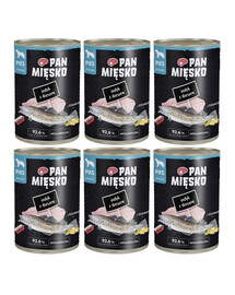 PAN MIĘSKO Nassfutter mit Pute, Dorsch und Kürbiskernen für adulte Hunde hypoallergen 6x400 g