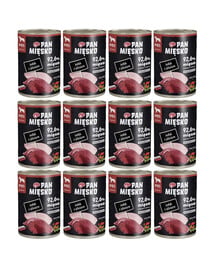 PAN MIĘSKO Nassfutter mit Pute, Hirsch und Wildrose für adulte Hunde hypoallergen 12x400 g
